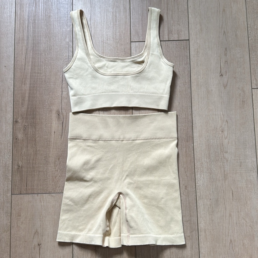 Yellow Ribbed Tank and Shorts Set. Dynamite - Picture 4 of 5